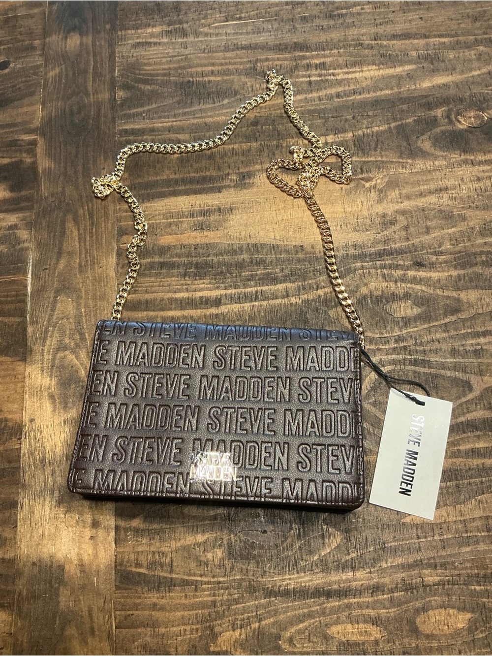 Steve Madden Brown Logo Chain Crossbody